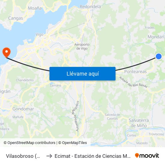 Vilasobroso (Mondariz) to Ecimat - Estación de Ciencias Mariñas de Toralla map