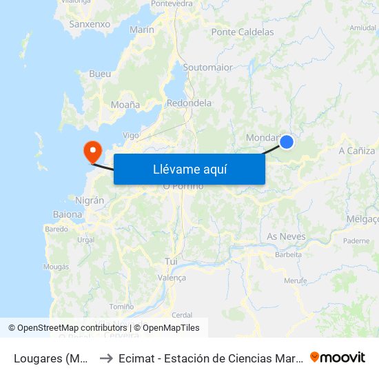 Lougares (Mondariz) to Ecimat - Estación de Ciencias Mariñas de Toralla map