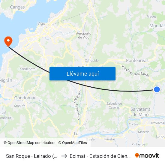 San Roque - Leirado (Salvaterra do Miño) to Ecimat - Estación de Ciencias Mariñas de Toralla map