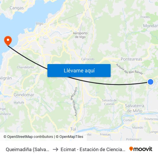 Queimadiña (Salvaterra do Miño) to Ecimat - Estación de Ciencias Mariñas de Toralla map