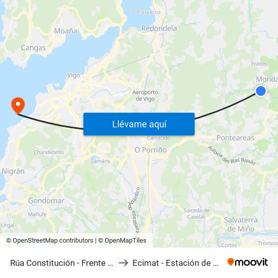 Rúa Constitución - Frente Concello (Mondariz-Balneario) to Ecimat - Estación de Ciencias Mariñas de Toralla map