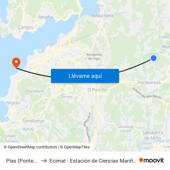 Pías (Ponteareas) to Ecimat - Estación de Ciencias Mariñas de Toralla map