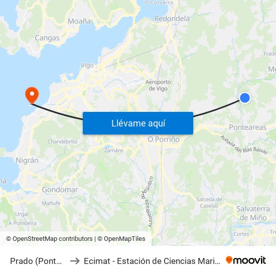 Prado (Ponteareas) to Ecimat - Estación de Ciencias Mariñas de Toralla map
