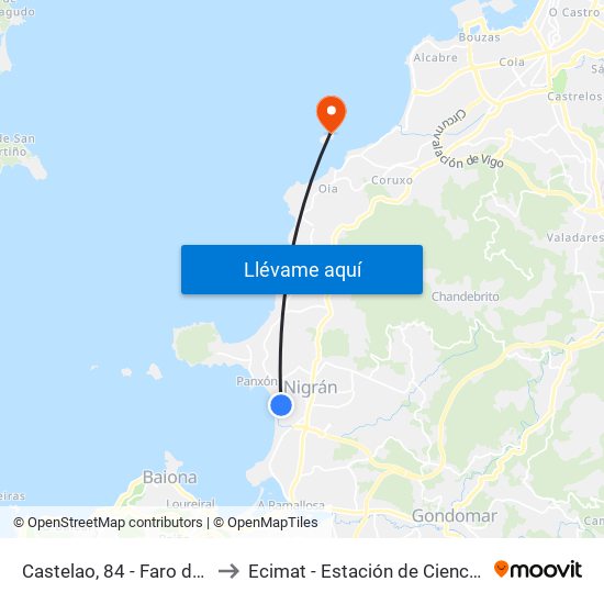 Castelao, 84 - Faro de Panxón (Nigrán) to Ecimat - Estación de Ciencias Mariñas de Toralla map