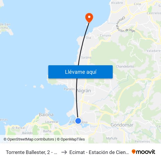 Torrente Ballester, 2 - A Ramallosa (Nigrán) to Ecimat - Estación de Ciencias Mariñas de Toralla map