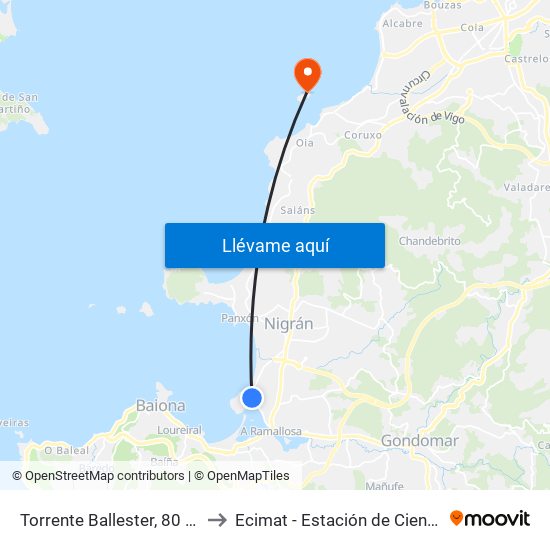 Torrente Ballester, 80 - Os Cotros (Nigrán) to Ecimat - Estación de Ciencias Mariñas de Toralla map