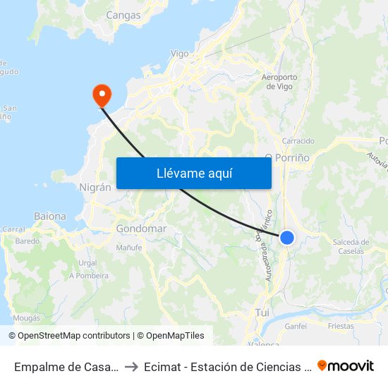 Empalme de Casal (O Porriño) to Ecimat - Estación de Ciencias Mariñas de Toralla map