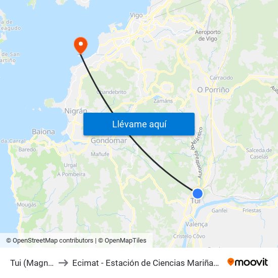 Montiño (Tui) to Ecimat - Estación de Ciencias Mariñas de Toralla map