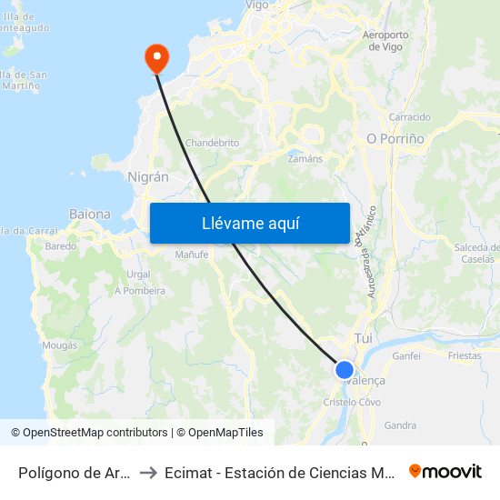 Polígono de Areas (Tui) to Ecimat - Estación de Ciencias Mariñas de Toralla map