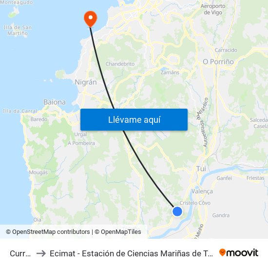 Igrexa de Currás (Tomiño) to Ecimat - Estación de Ciencias Mariñas de Toralla map