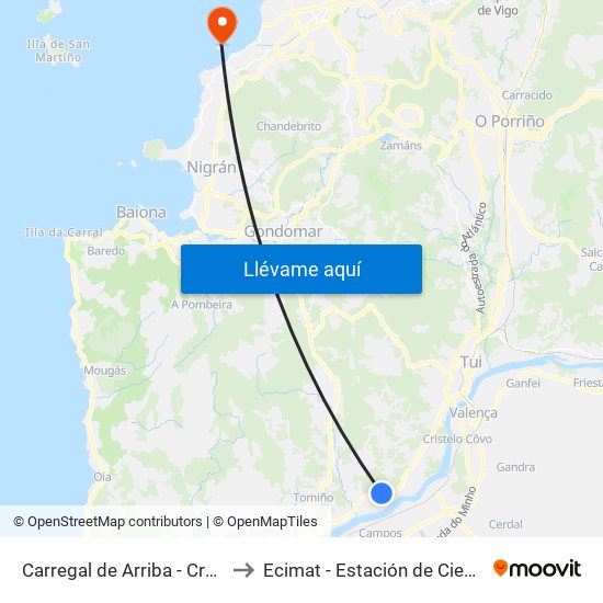 Carregal de Arriba - Cruce Taborda (Tomiño) to Ecimat - Estación de Ciencias Mariñas de Toralla map