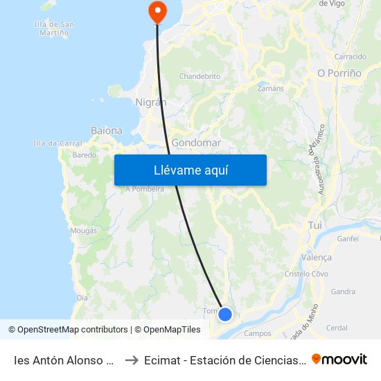 Ies Antón Alonso Ríos (Tomiño) to Ecimat - Estación de Ciencias Mariñas de Toralla map