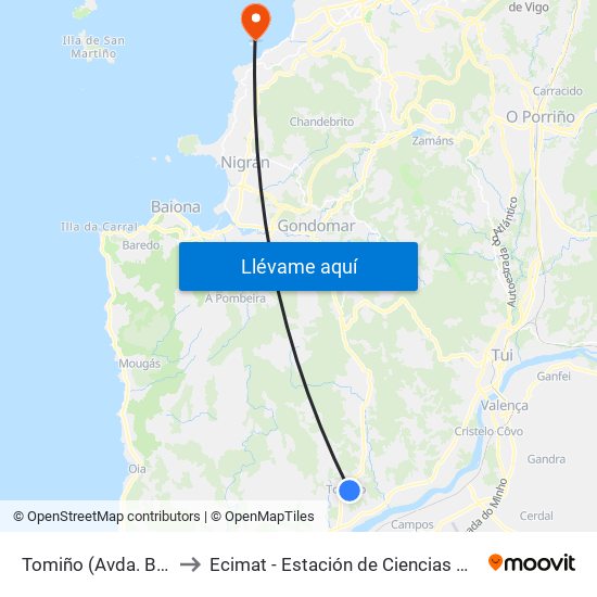 Avenida Baixo Miño - Rotonda (Tomiño) to Ecimat - Estación de Ciencias Mariñas de Toralla map