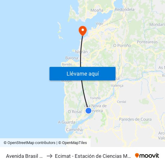 Avenida Brasil (Tomiño) to Ecimat - Estación de Ciencias Mariñas de Toralla map