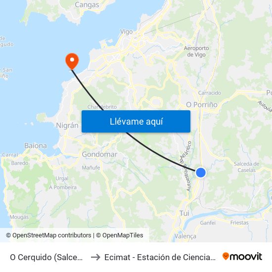 O Cerquido (Salceda de Caselas) to Ecimat - Estación de Ciencias Mariñas de Toralla map