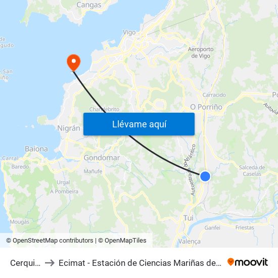 O Cerquido (Salceda de Caselas) to Ecimat - Estación de Ciencias Mariñas de Toralla map