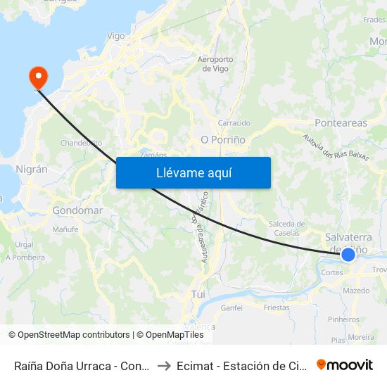 Raíña Doña Urraca - Concello (Salvaterra do Miño) to Ecimat - Estación de Ciencias Mariñas de Toralla map