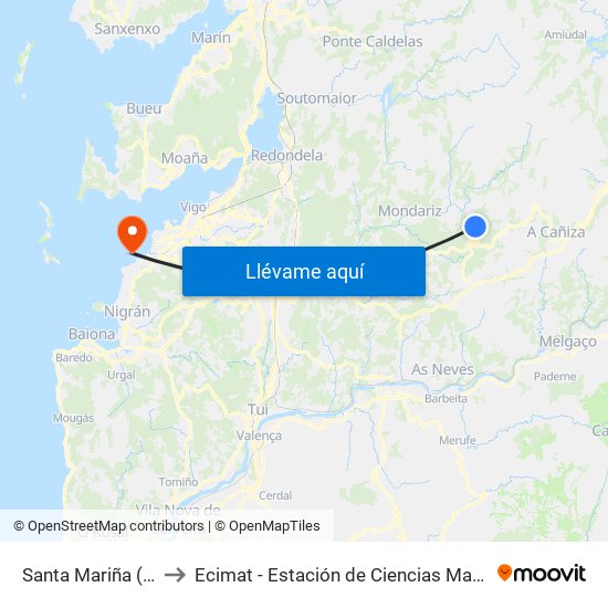 Santa Mariña (Covelo) to Ecimat - Estación de Ciencias Mariñas de Toralla map
