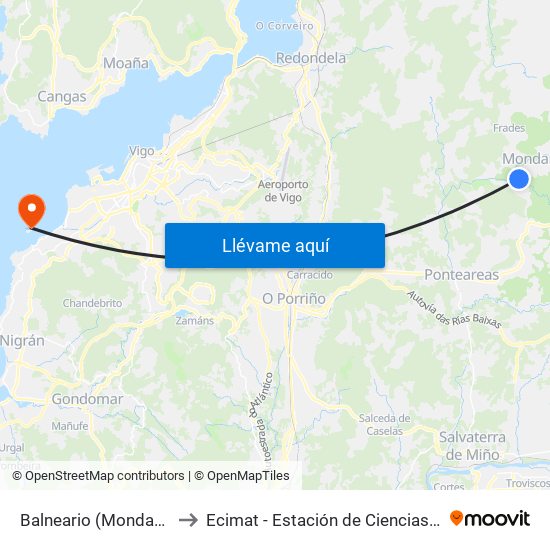 Balneario (Mondariz-Balneario) to Ecimat - Estación de Ciencias Mariñas de Toralla map