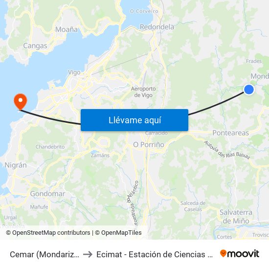 Cemar (Mondariz-Balneario) to Ecimat - Estación de Ciencias Mariñas de Toralla map