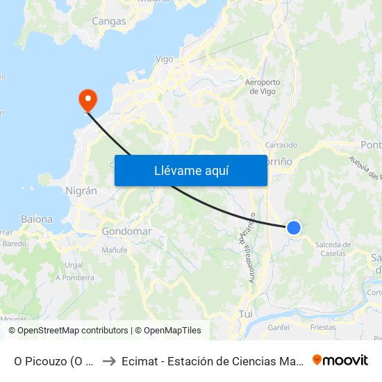 O Picouzo (O Porriño) to Ecimat - Estación de Ciencias Mariñas de Toralla map