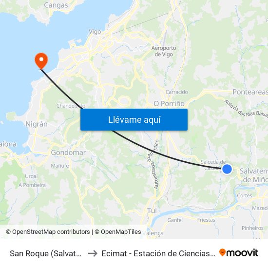 San Roque (Salvaterra do Miño) to Ecimat - Estación de Ciencias Mariñas de Toralla map
