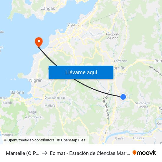 Mantelle (O Porriño) to Ecimat - Estación de Ciencias Mariñas de Toralla map