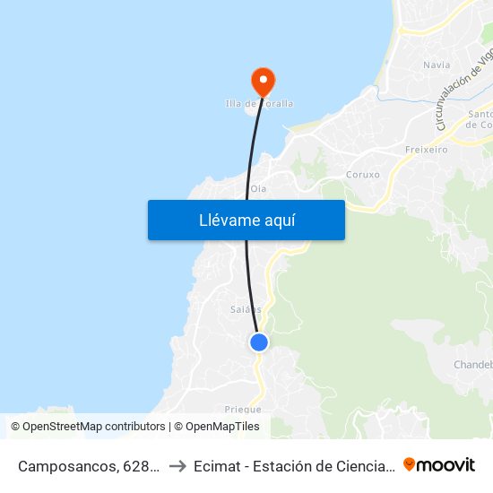 Camposancos, 628 - Saiáns (Vigo) to Ecimat - Estación de Ciencias Mariñas de Toralla map