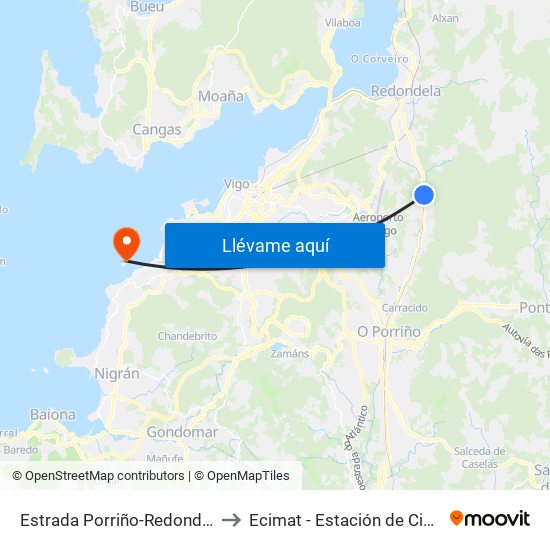 Estrada Porriño-Redondela - San Gregorio (Mos) to Ecimat - Estación de Ciencias Mariñas de Toralla map