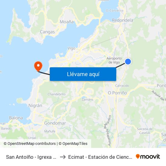 San Antoíño - Igrexa de Louredo (Mos) to Ecimat - Estación de Ciencias Mariñas de Toralla map