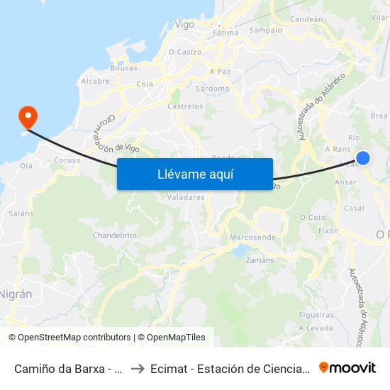 Camiño da Barxa - Petelos (Mos) to Ecimat - Estación de Ciencias Mariñas de Toralla map