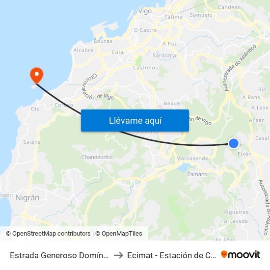 Estrada Generoso Domínguez - Cruce Pardellas (Mos) to Ecimat - Estación de Ciencias Mariñas de Toralla map