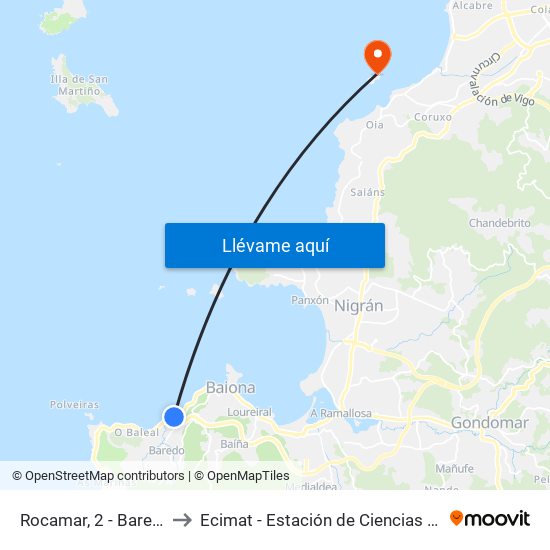Rocamar, 2 - Baredo (Baiona) to Ecimat - Estación de Ciencias Mariñas de Toralla map