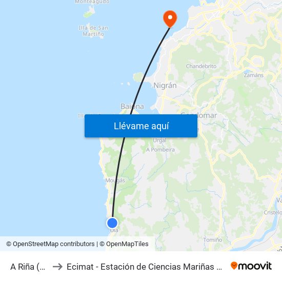 A Riña (Oia) to Ecimat - Estación de Ciencias Mariñas de Toralla map
