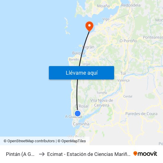 Pintán (A Guarda) to Ecimat - Estación de Ciencias Mariñas de Toralla map