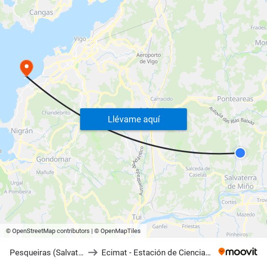 Pesqueiras (Salvaterra de Miño) to Ecimat - Estación de Ciencias Mariñas de Toralla map