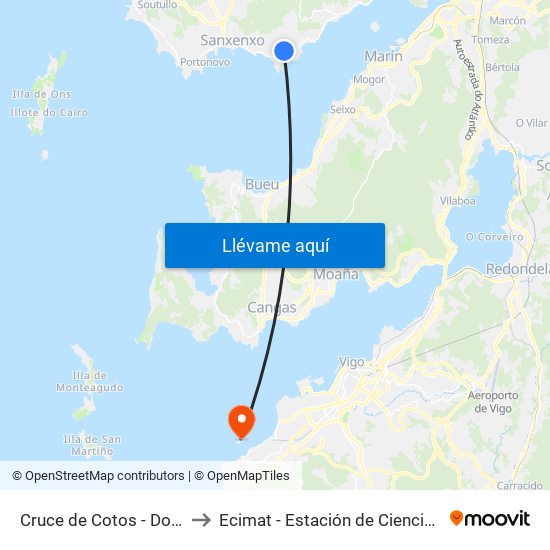 Cruce de Cotos - Dorrón (Sanxenxo) to Ecimat - Estación de Ciencias Mariñas de Toralla map