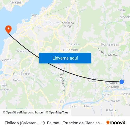 Fiolledo (Salvaterra do Miño) to Ecimat - Estación de Ciencias Mariñas de Toralla map