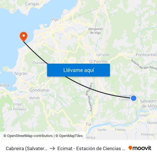 Cabreira (Salvaterra do Miño) to Ecimat - Estación de Ciencias Mariñas de Toralla map