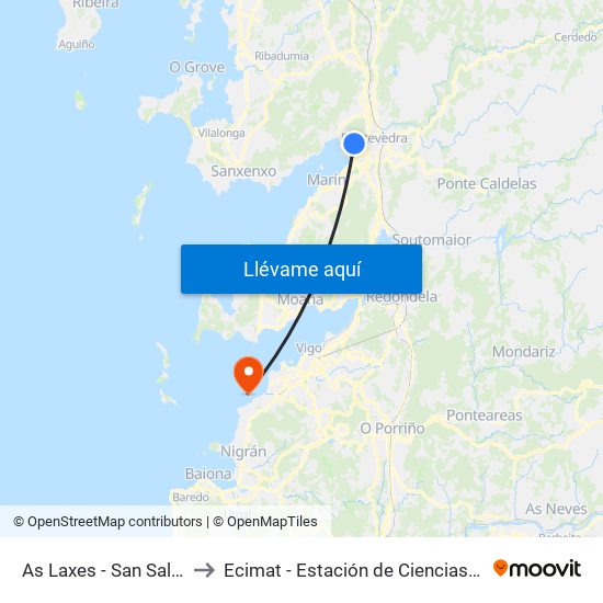 As Laxes - San Salvador (Poio) to Ecimat - Estación de Ciencias Mariñas de Toralla map