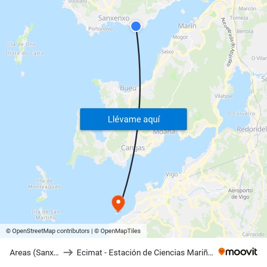 Areas (Sanxenxo) to Ecimat - Estación de Ciencias Mariñas de Toralla map