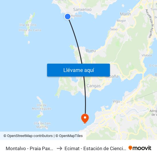 Montalvo - Praia Paxariñas (Sanxenxo) to Ecimat - Estación de Ciencias Mariñas de Toralla map