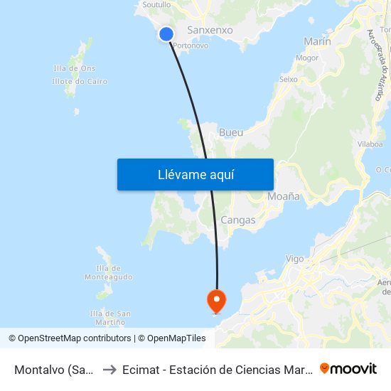 Montalvo (Sanxenxo) to Ecimat - Estación de Ciencias Mariñas de Toralla map