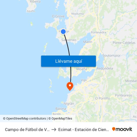 Campo de Fútbol de Vilalonga (Sanxenxo) to Ecimat - Estación de Ciencias Mariñas de Toralla map