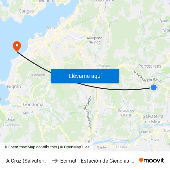 A Cruz (Salvaterra do Miño) to Ecimat - Estación de Ciencias Mariñas de Toralla map