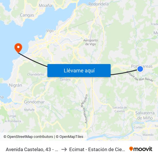 Avenida Castelao, 43 - Colexios (Ponteareas) to Ecimat - Estación de Ciencias Mariñas de Toralla map