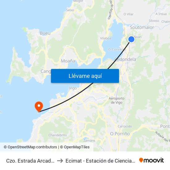 Czo. Estrada Arcade (Redondela) to Ecimat - Estación de Ciencias Mariñas de Toralla map