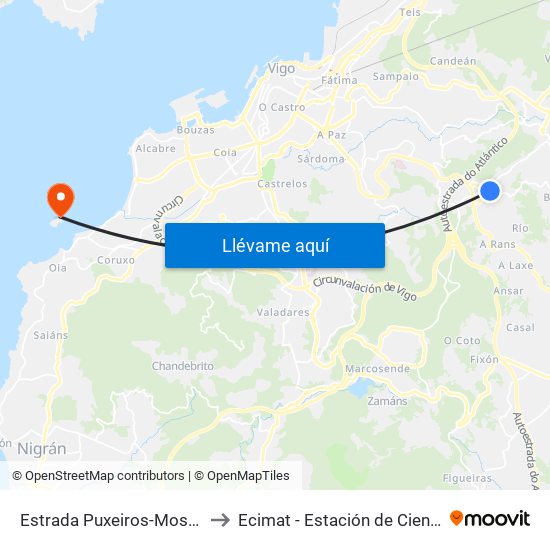 Estrada Puxeiros-Mos - Policía Local (Mos) to Ecimat - Estación de Ciencias Mariñas de Toralla map