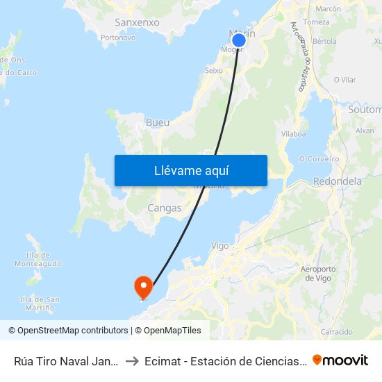 Rúa Tiro Naval Janer, 19 (Marin) to Ecimat - Estación de Ciencias Mariñas de Toralla map