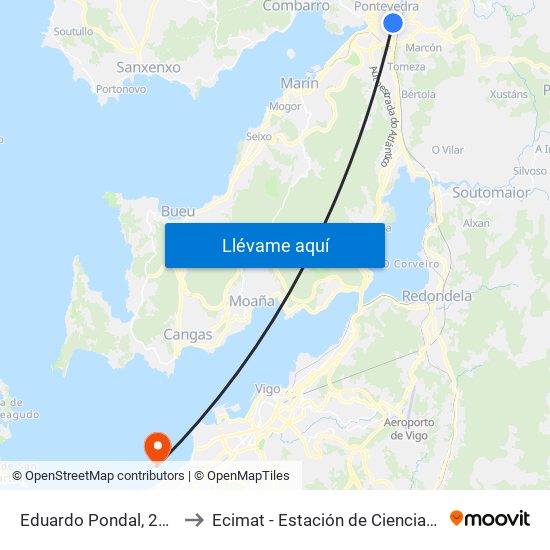 Eduardo Pondal, 22 (Pontevedra) to Ecimat - Estación de Ciencias Mariñas de Toralla map